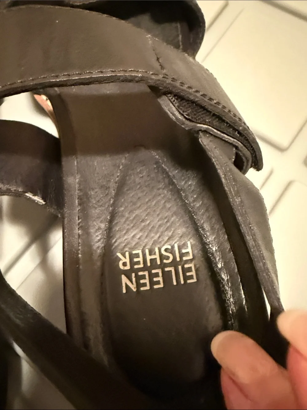 Eileen Fisher Black Leather Double-Strap Sandals